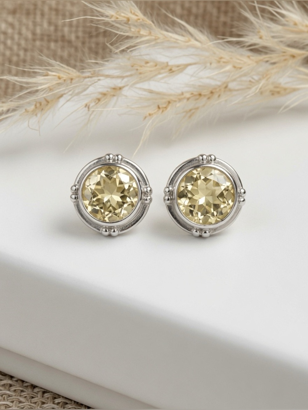 925 Sterling Silver, Golden Topaz Stud Earrings! Handmade earrings! VIBES